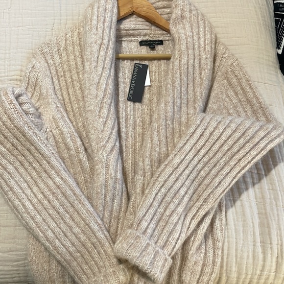 NWT Banana Republic Alpaca Ribbed Shawl Collar cardigan Sz L - Picture 4 of 4